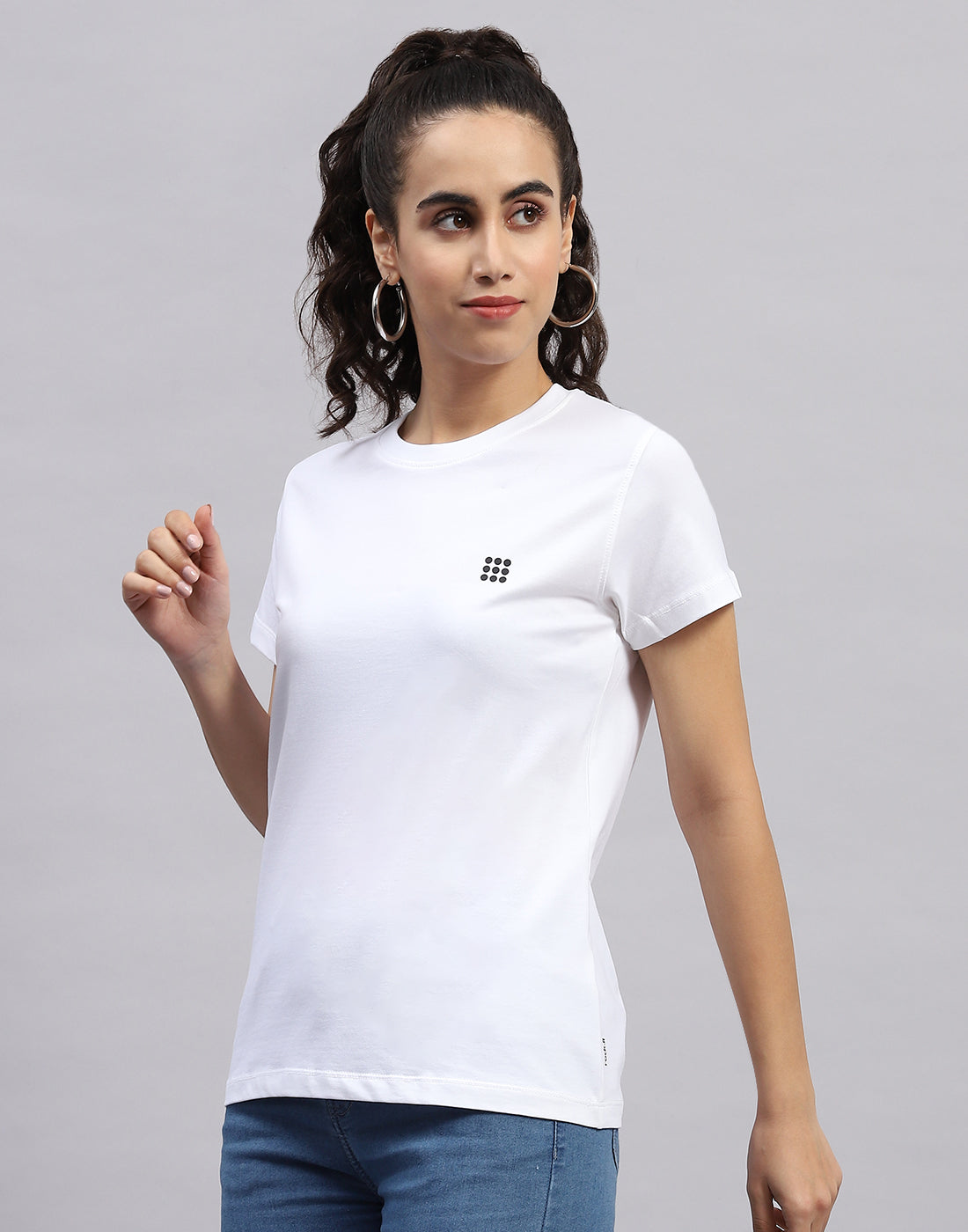 Rock.it Women White Solid Round Neck Half Sleeve Top