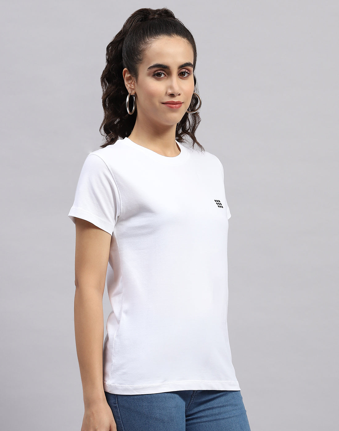 Rock.it Women White Solid Round Neck Half Sleeve Top