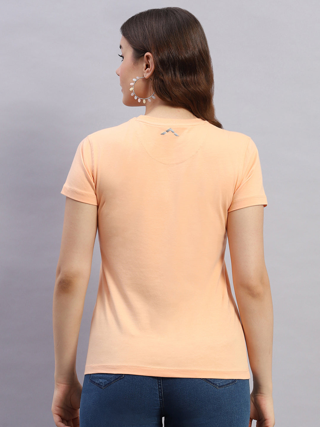 Rock.it Women Peach Solid Round Neck Half Sleeve Top