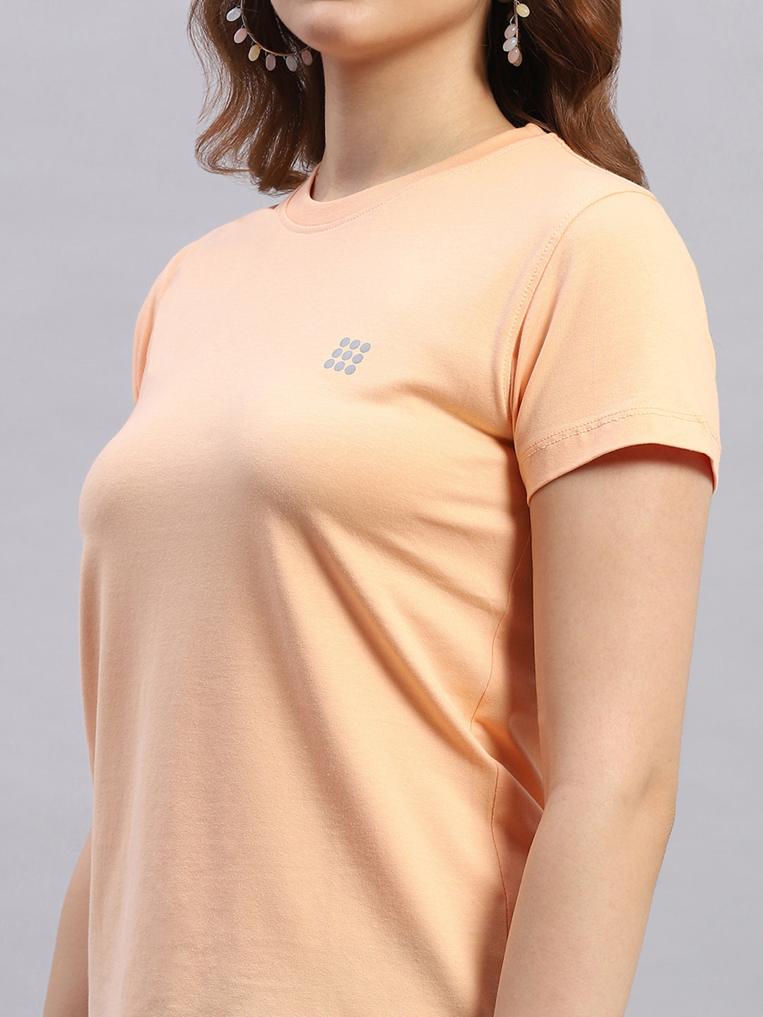 Rock.it Women Peach Solid Round Neck Half Sleeve Top