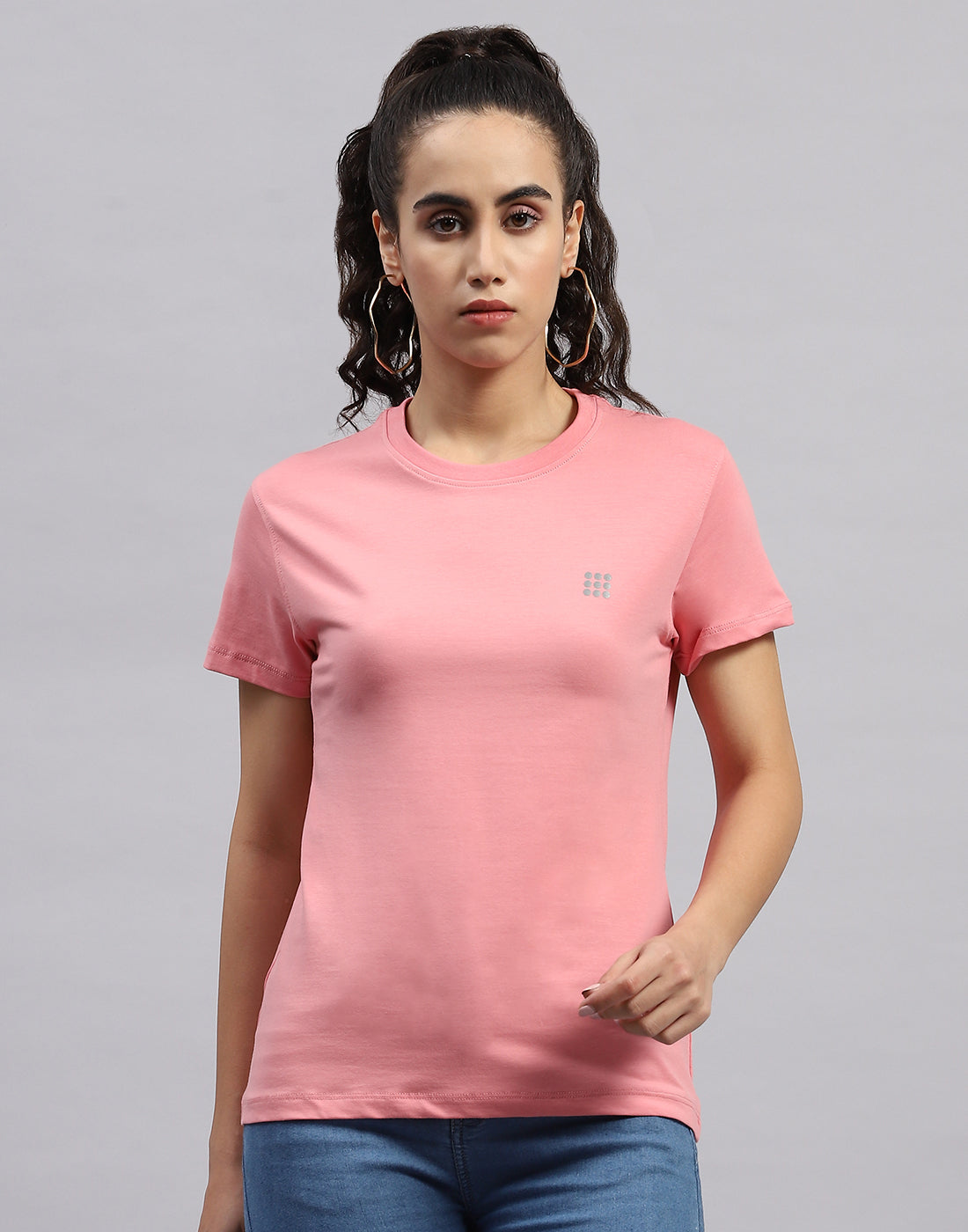 Rock.it Women Pink Solid Round Neck Half Sleeve Top