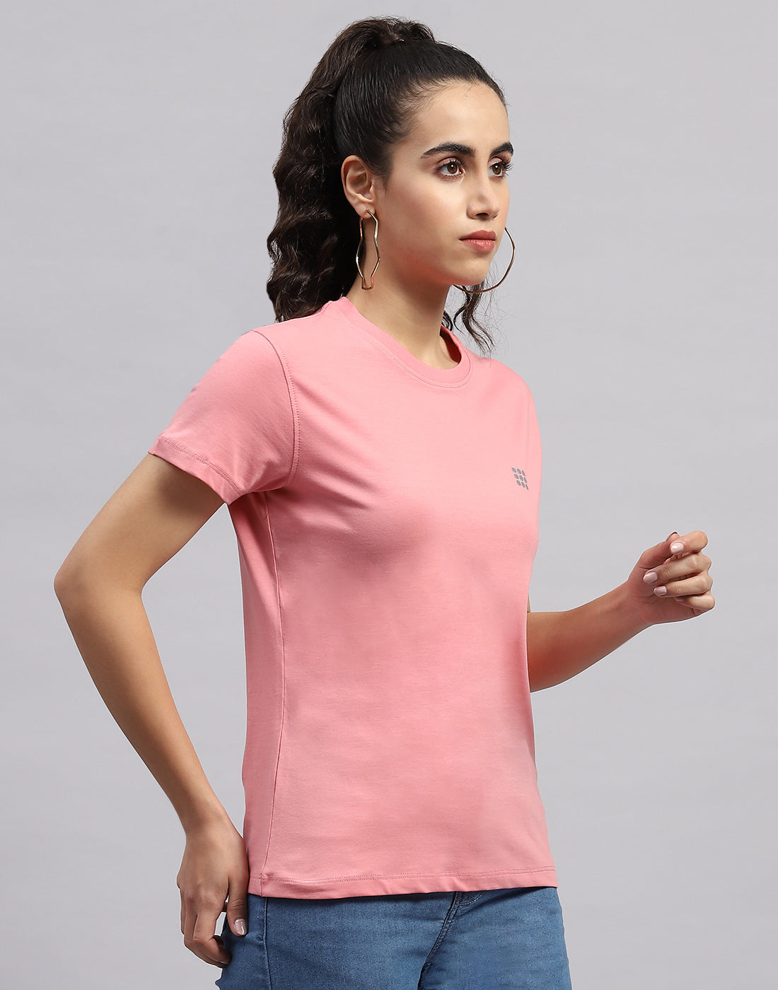 Rock.it Women Pink Solid Round Neck Half Sleeve Top