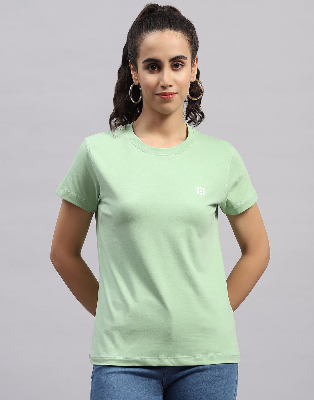 Rock.it Women Green Solid Round Neck Half Sleeve Top
