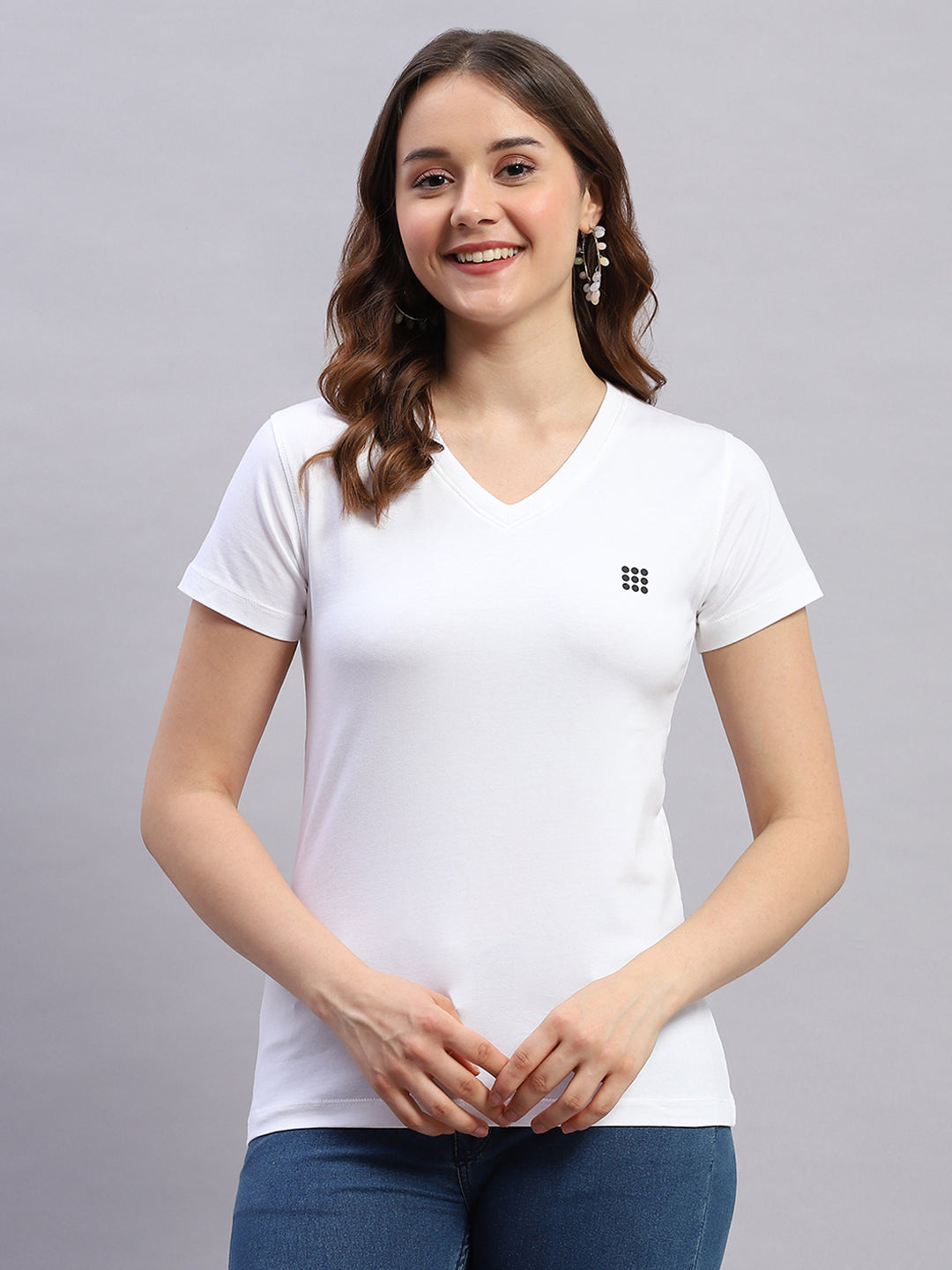 Rock.it Women White Solid V Neck Half Sleeve Top