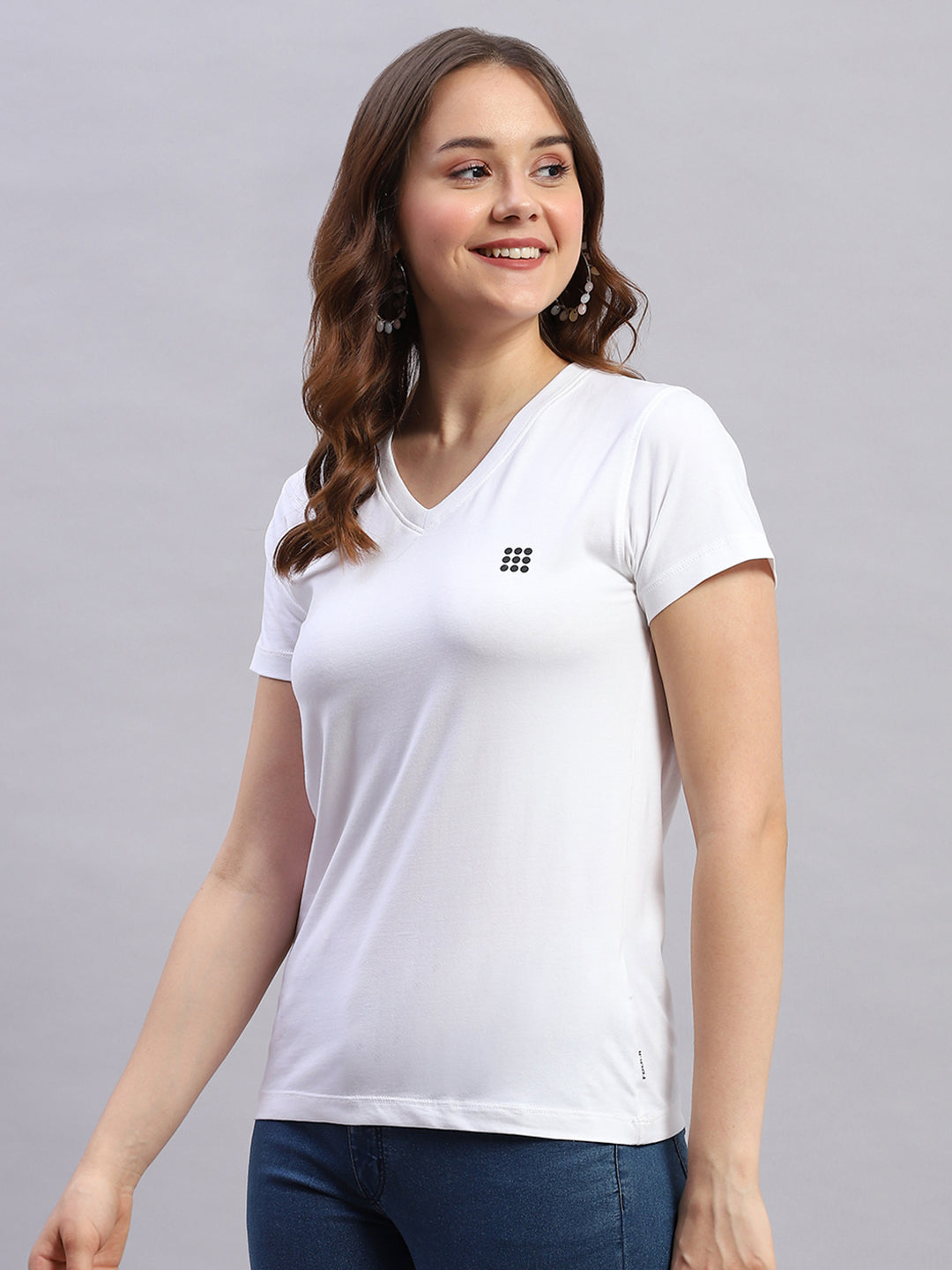 Rock.it Women White Solid V Neck Half Sleeve Top