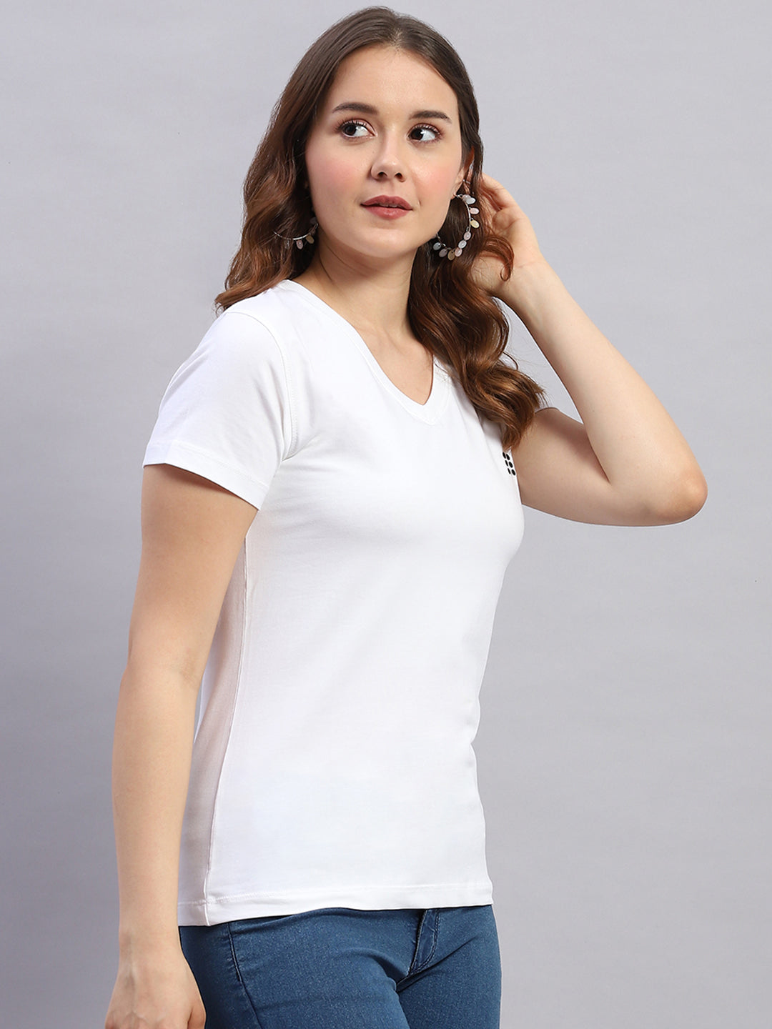 Rock.it Women White Solid V Neck Half Sleeve Top