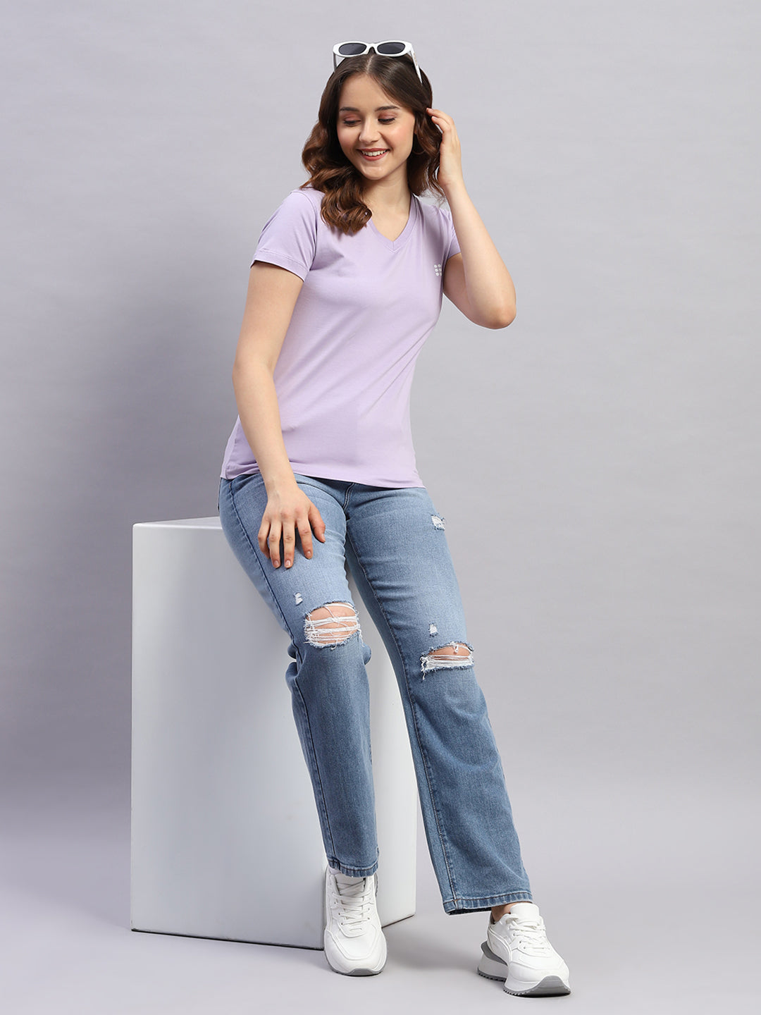 Rock.it Women Purple Solid V Neck Half Sleeve Top