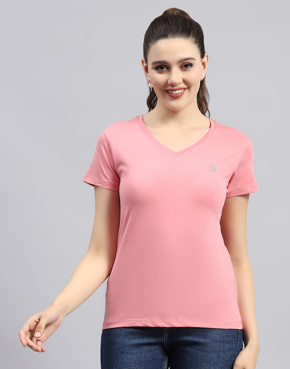 Rock.it Women Pink Solid V Neck Half Sleeve Top