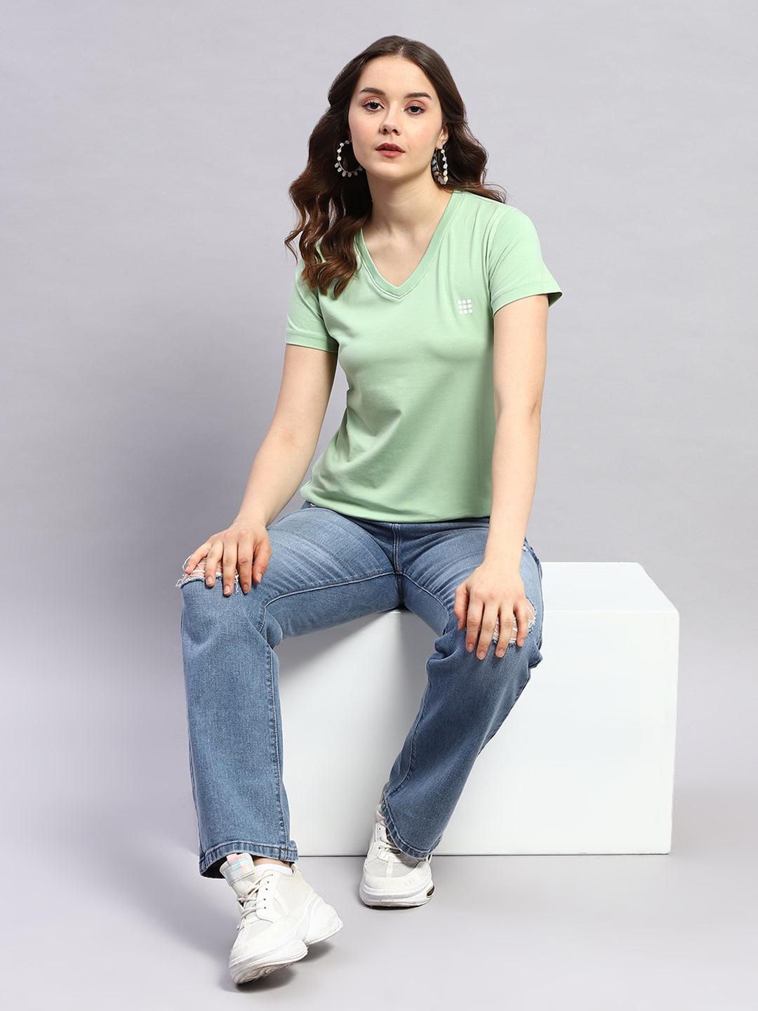 Rock.it Women Green Solid V Neck Half Sleeve Top