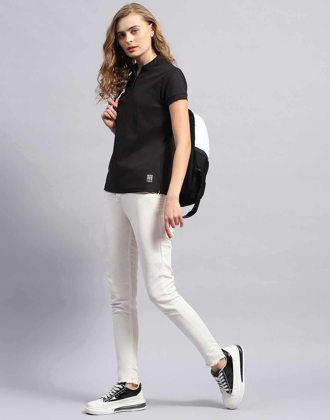 Rock.it Women Black Solid Polo Collar Half Sleeve T-Shirt