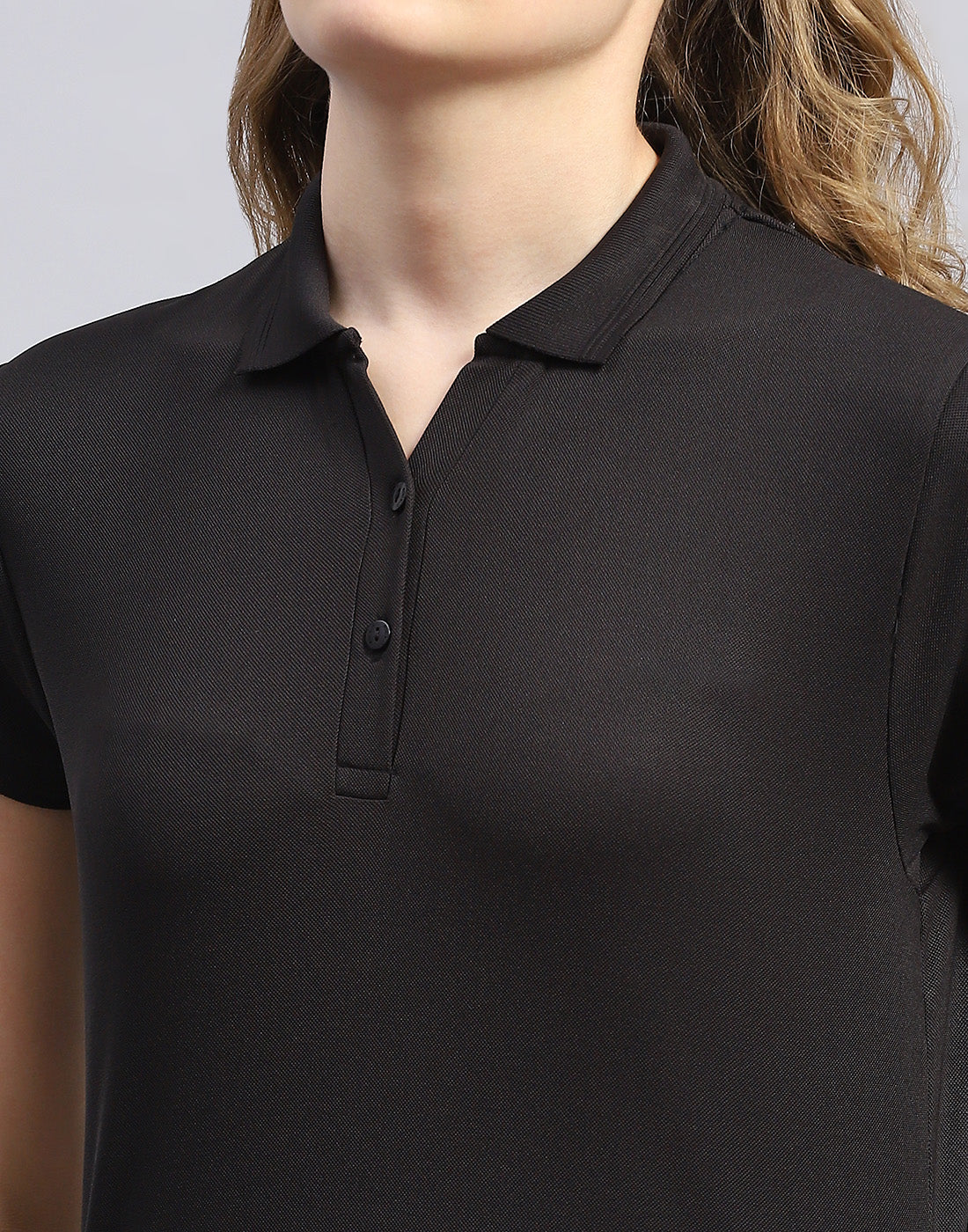 Women Black Solid Polo Collar Half Sleeve T-Shirt