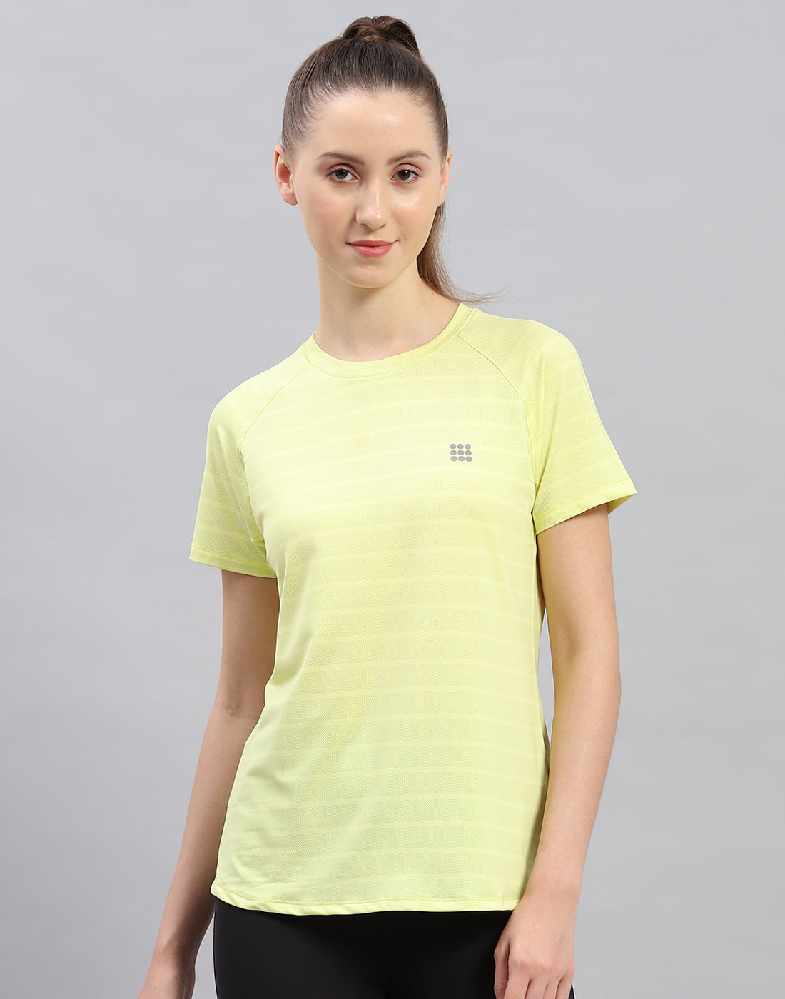 Rock.it Women Yellow Self Design Round Neck Half Sleeve Top
