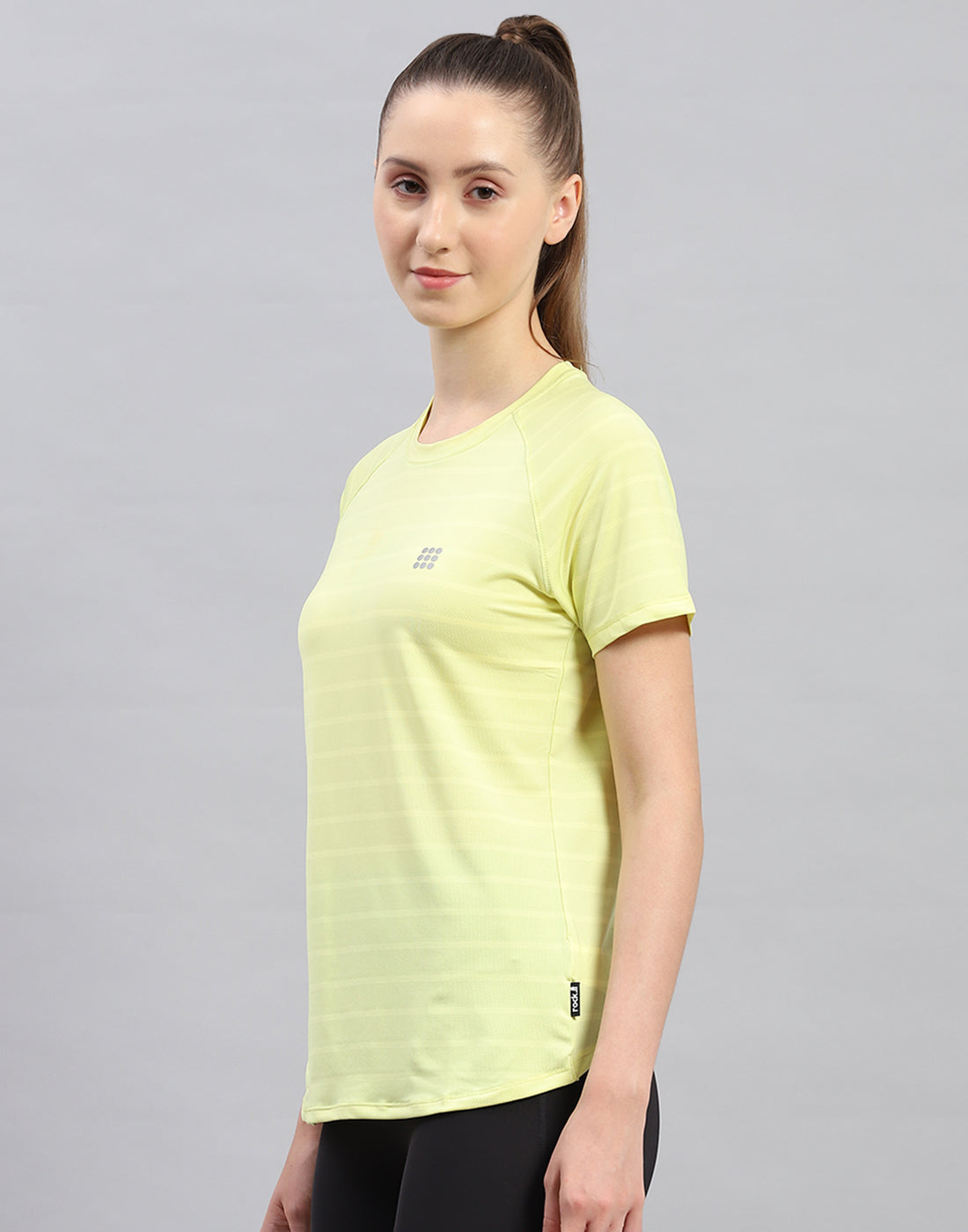 Rock.it Women Yellow Self Design Round Neck Half Sleeve Top