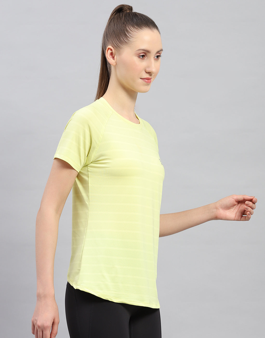 Rock.it Women Yellow Self Design Round Neck Half Sleeve Top