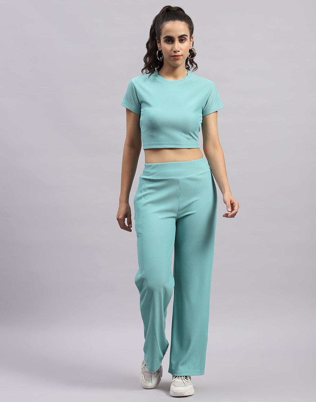 Rock.it Women Blue Self Design Round Neck Half Sleeve Cords Set