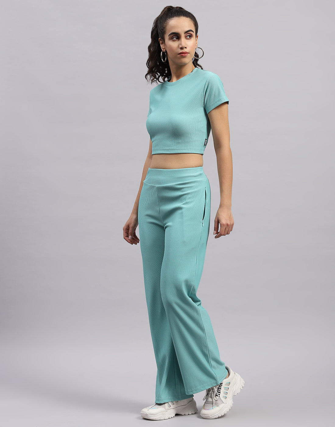 Rock.it Women Blue Self Design Round Neck Half Sleeve Cords Set