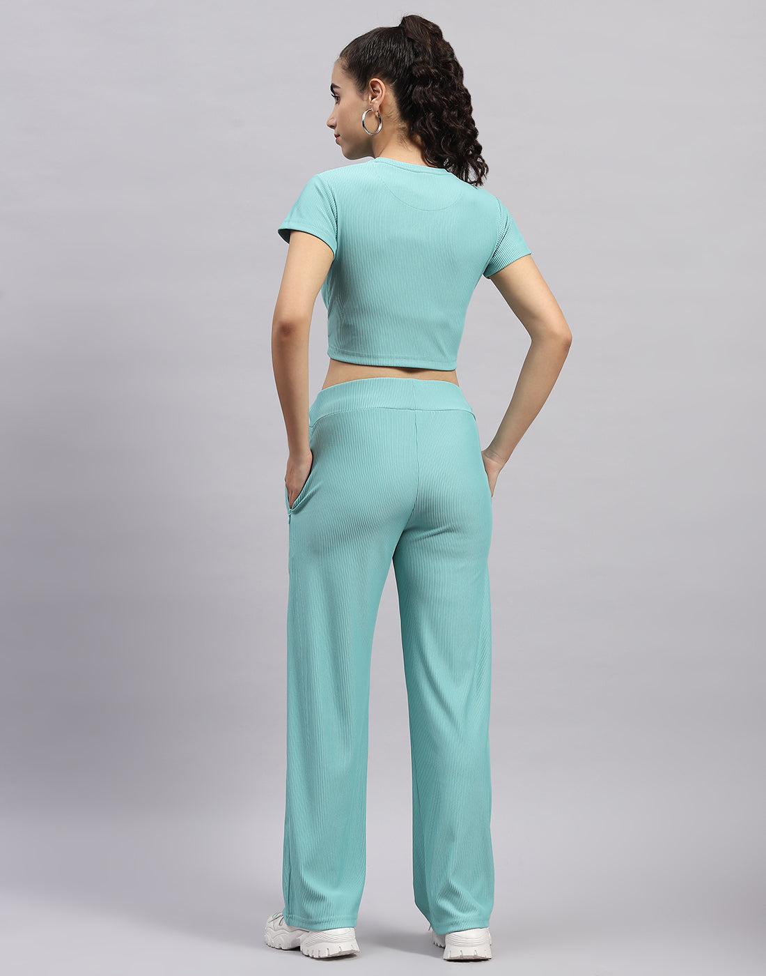 Rock.it Women Blue Self Design Round Neck Half Sleeve Cords Set