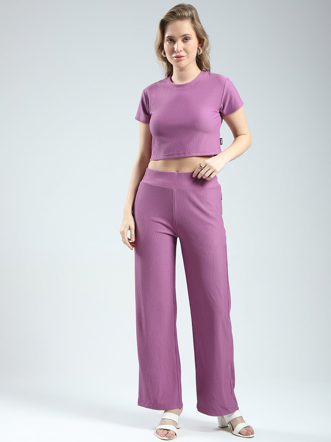 Rock.it Women Purple Solid Round Neck Half Sleeve Cords Set