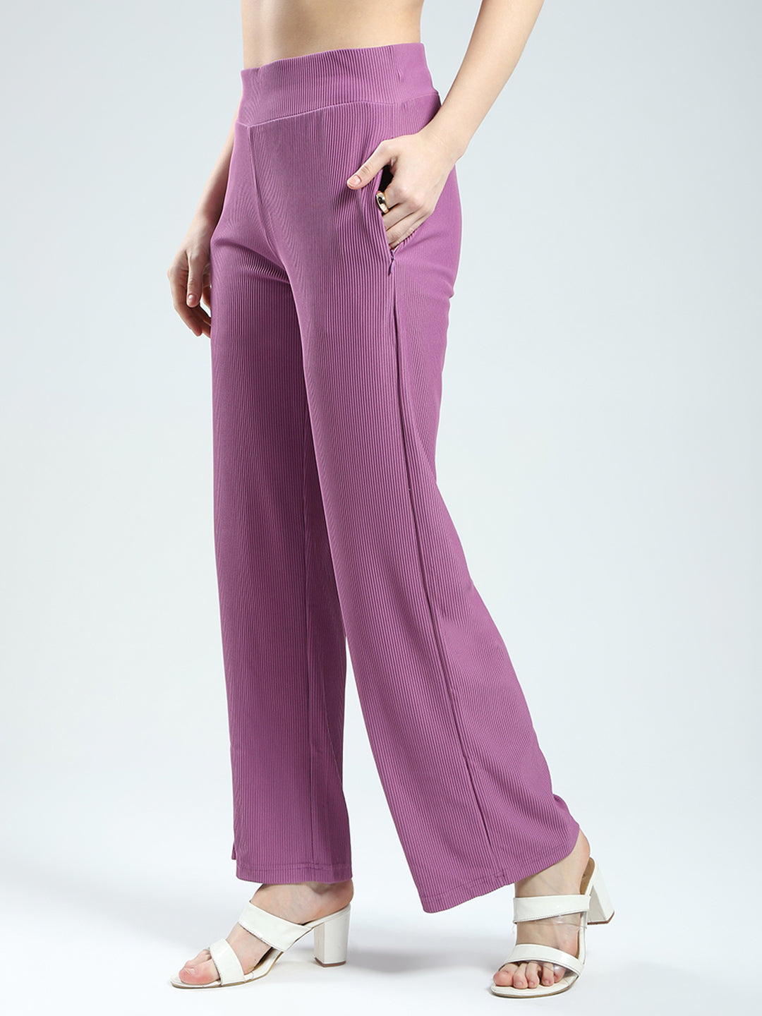 Rock.it Women Purple Solid Round Neck Half Sleeve Cords Set