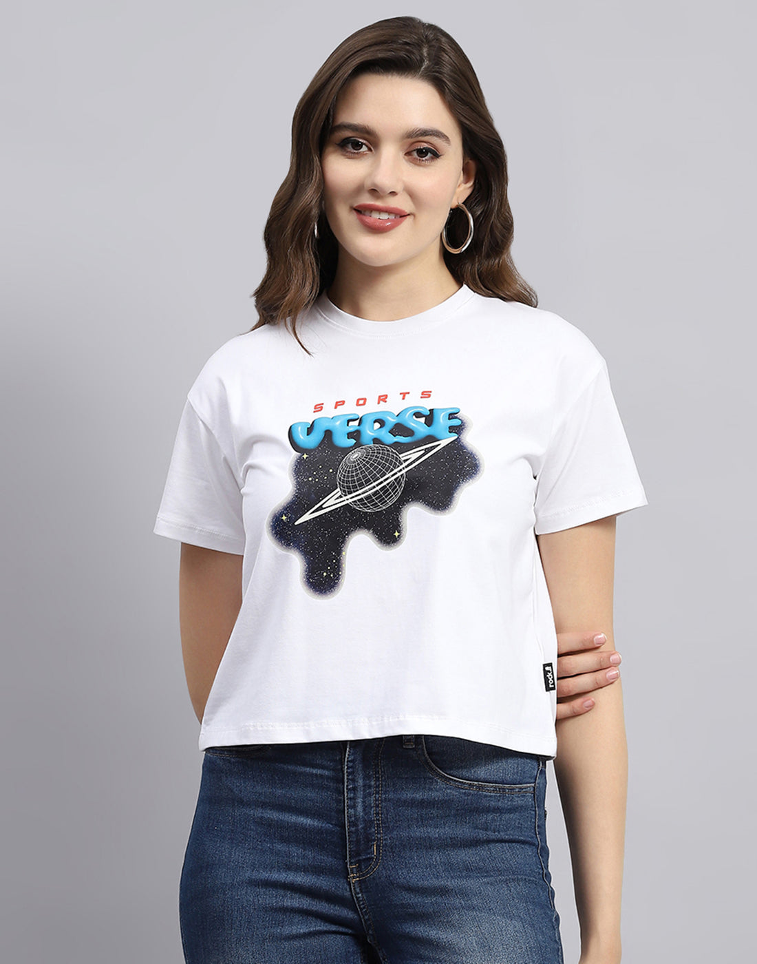 Rock.it Women White Printed Round Neck Half Sleeve Top