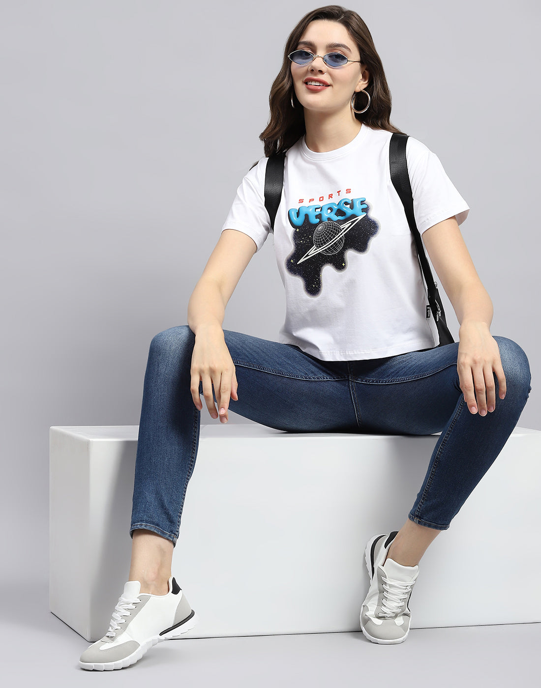 Rock.it Women White Printed Round Neck Half Sleeve Top