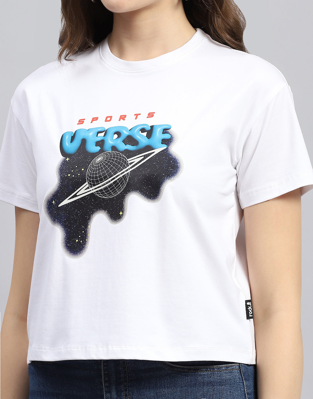 Rock.it Women White Printed Round Neck Half Sleeve Top