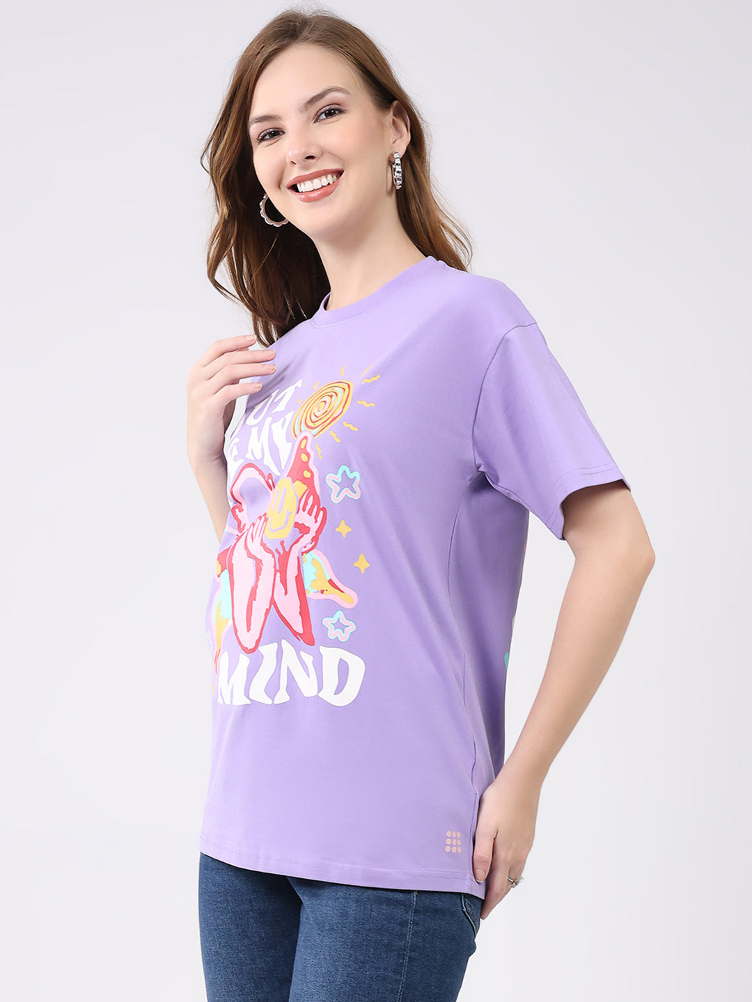 Rock.it Women Purple Printed Round Neck Half Sleeve Top