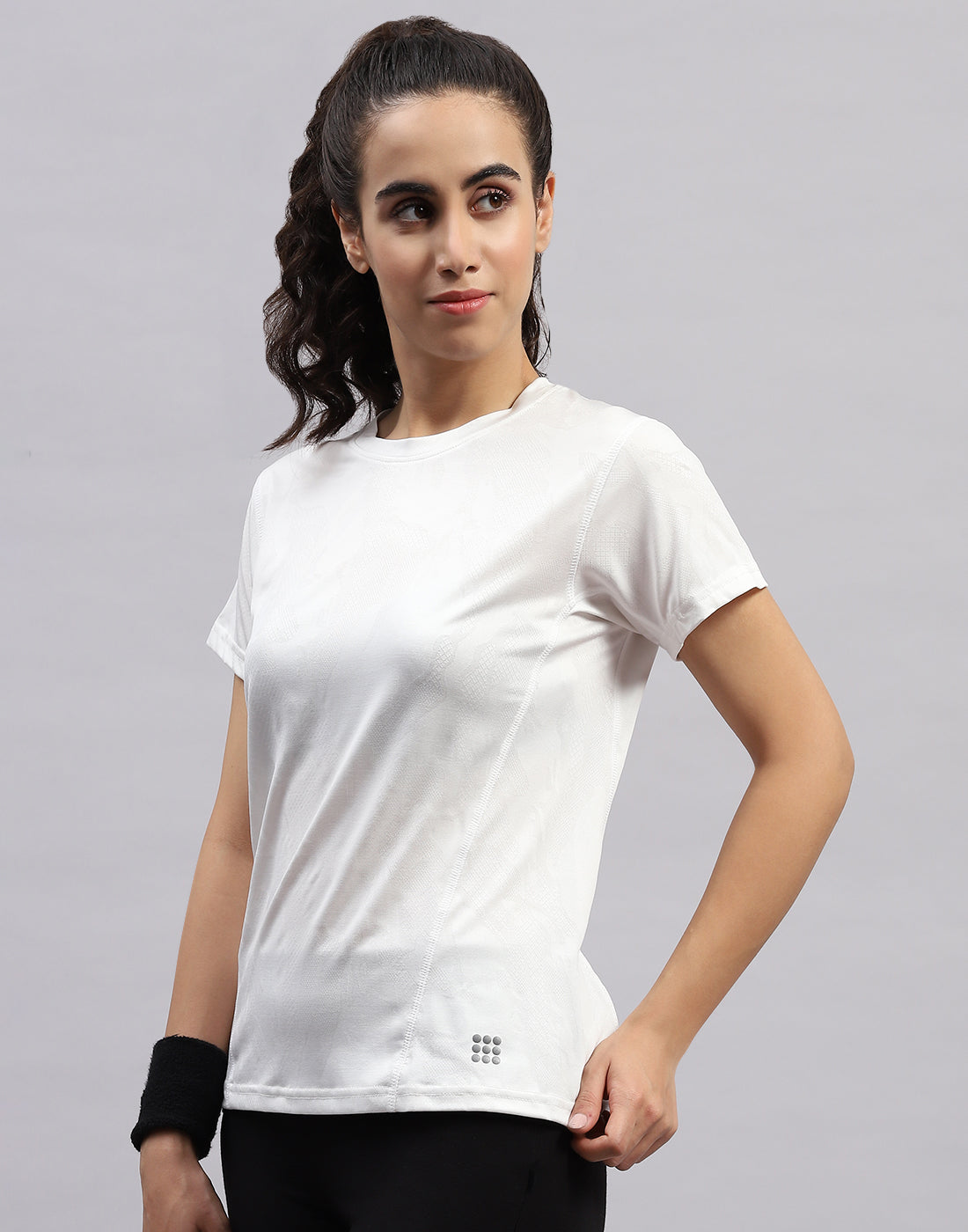 Rock.it Women White Self Design Round Neck Half Sleeve Top