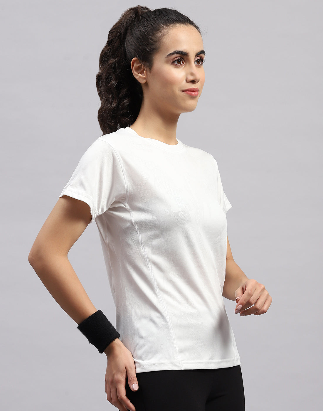 Rock.it Women White Self Design Round Neck Half Sleeve Top