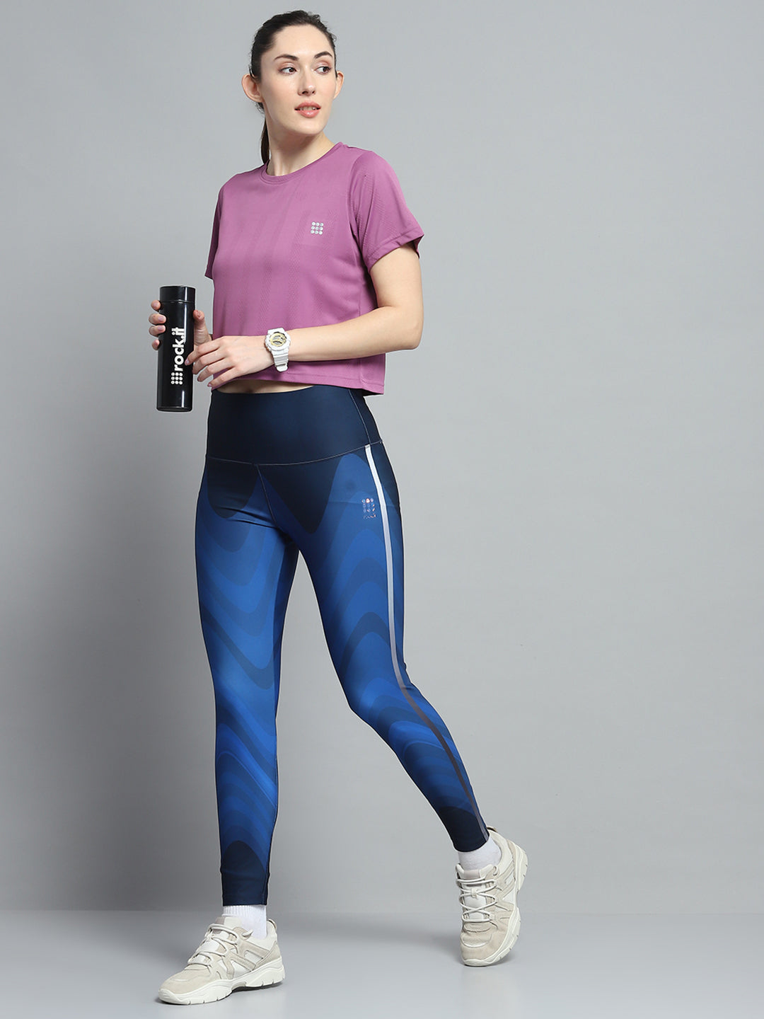 Rock.it Women Purple Solid Round Neck Half Sleeve Top