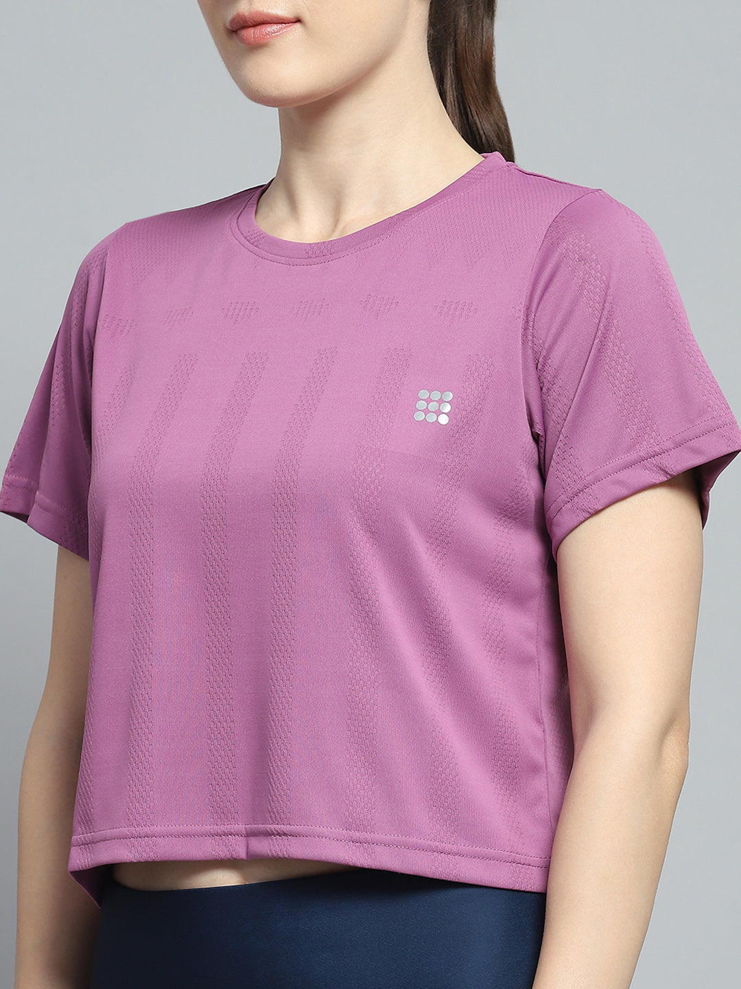 Rock.it Women Purple Solid Round Neck Half Sleeve Top