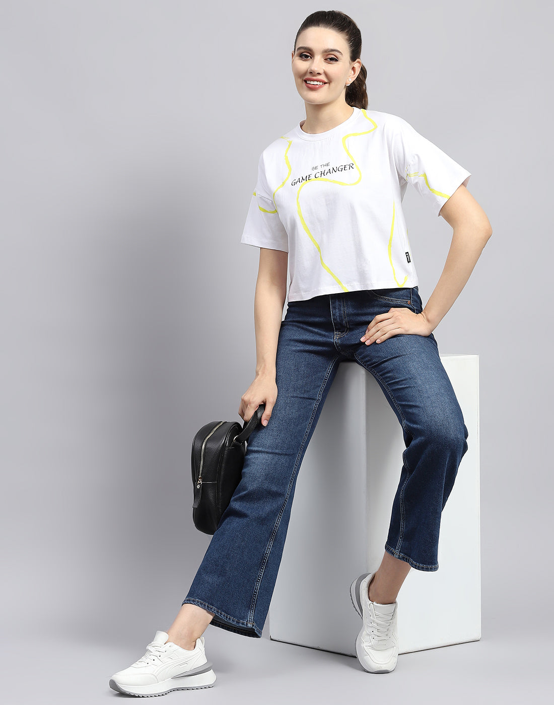 Rock.it Women White Printed Round Neck Half Sleeve Top