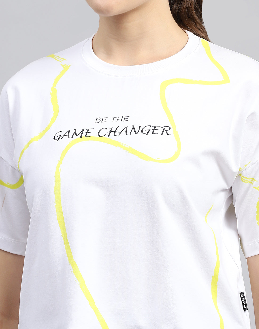 Rock.it Women White Printed Round Neck Half Sleeve Top