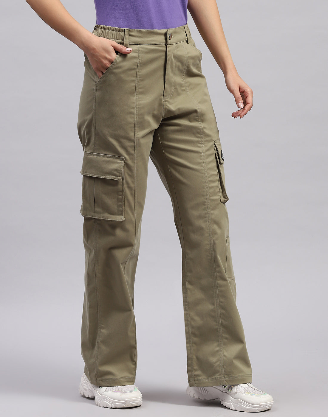 Rock.it Women Olive Solid Regular Fit Cargo