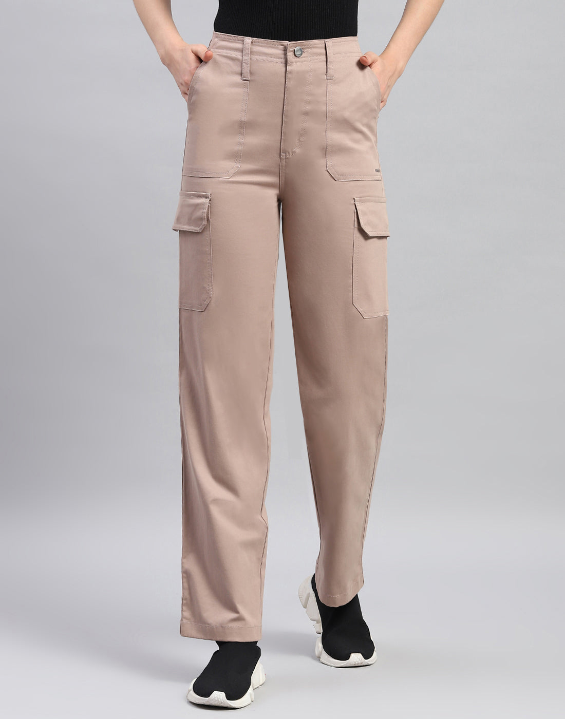 Rock.it Women Khaki Solid Straight Fit Cargo