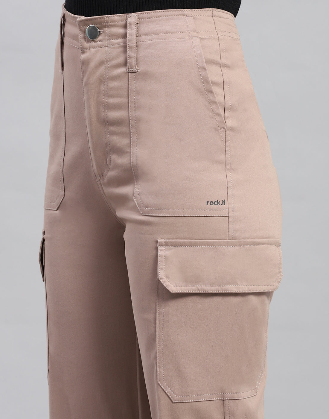 Rock.it Women Khaki Solid Straight Fit Cargo