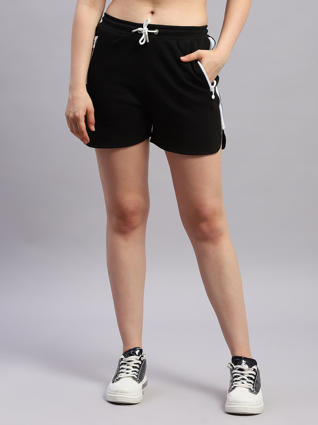 Rock.it Women Black Solid Round Neck Half Sleeve Cords Set