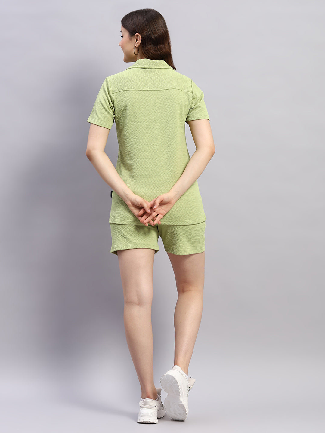 Rock.it Women Green Self Design Collar Half Sleeve Cords Set