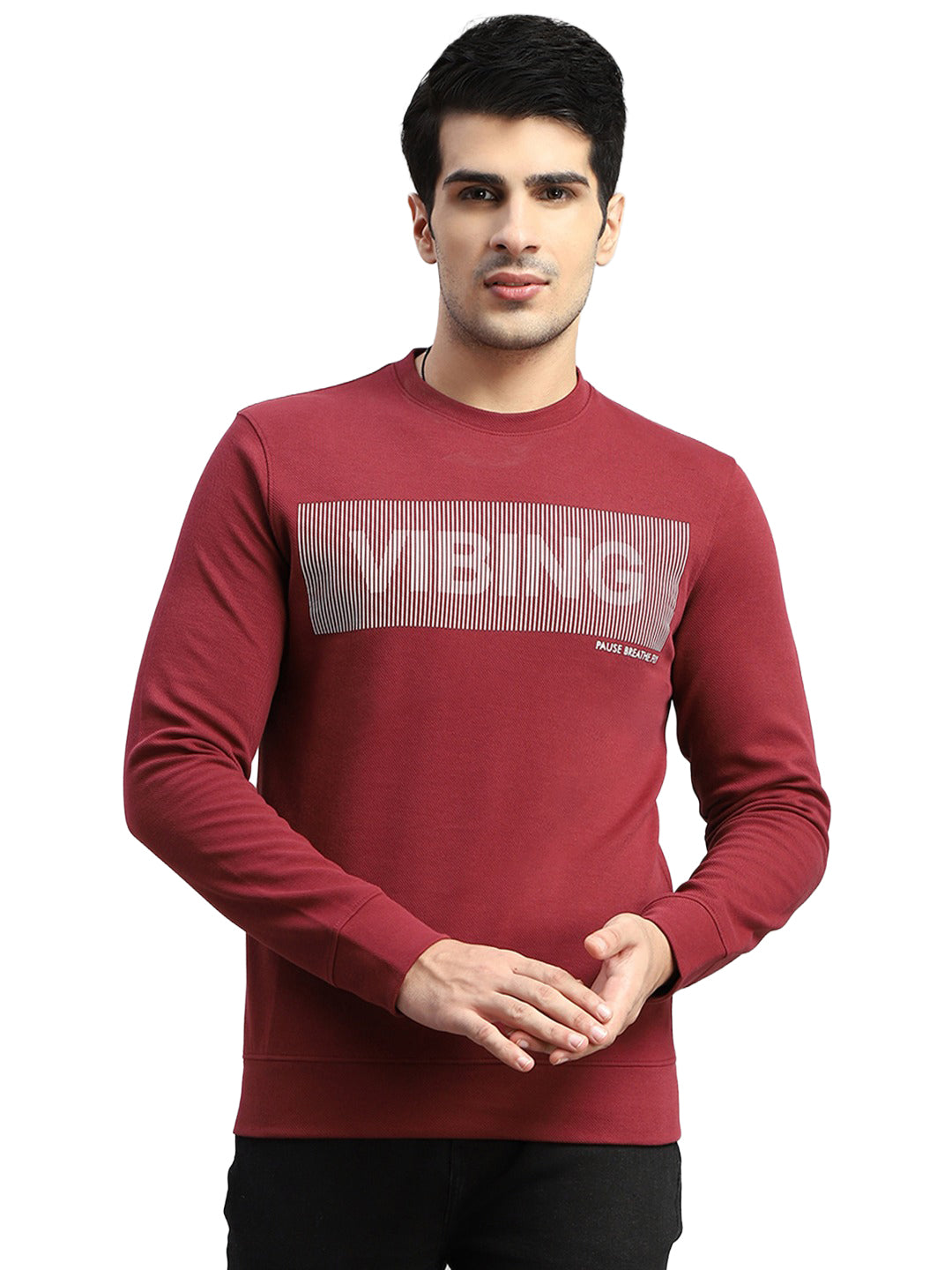 Rock.it Men Maroon Printed Round Neck Full Sleeve Sweatshirt