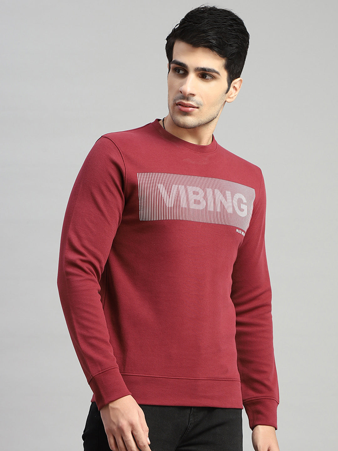Rock.it Men Maroon Printed Round Neck Full Sleeve Sweatshirt