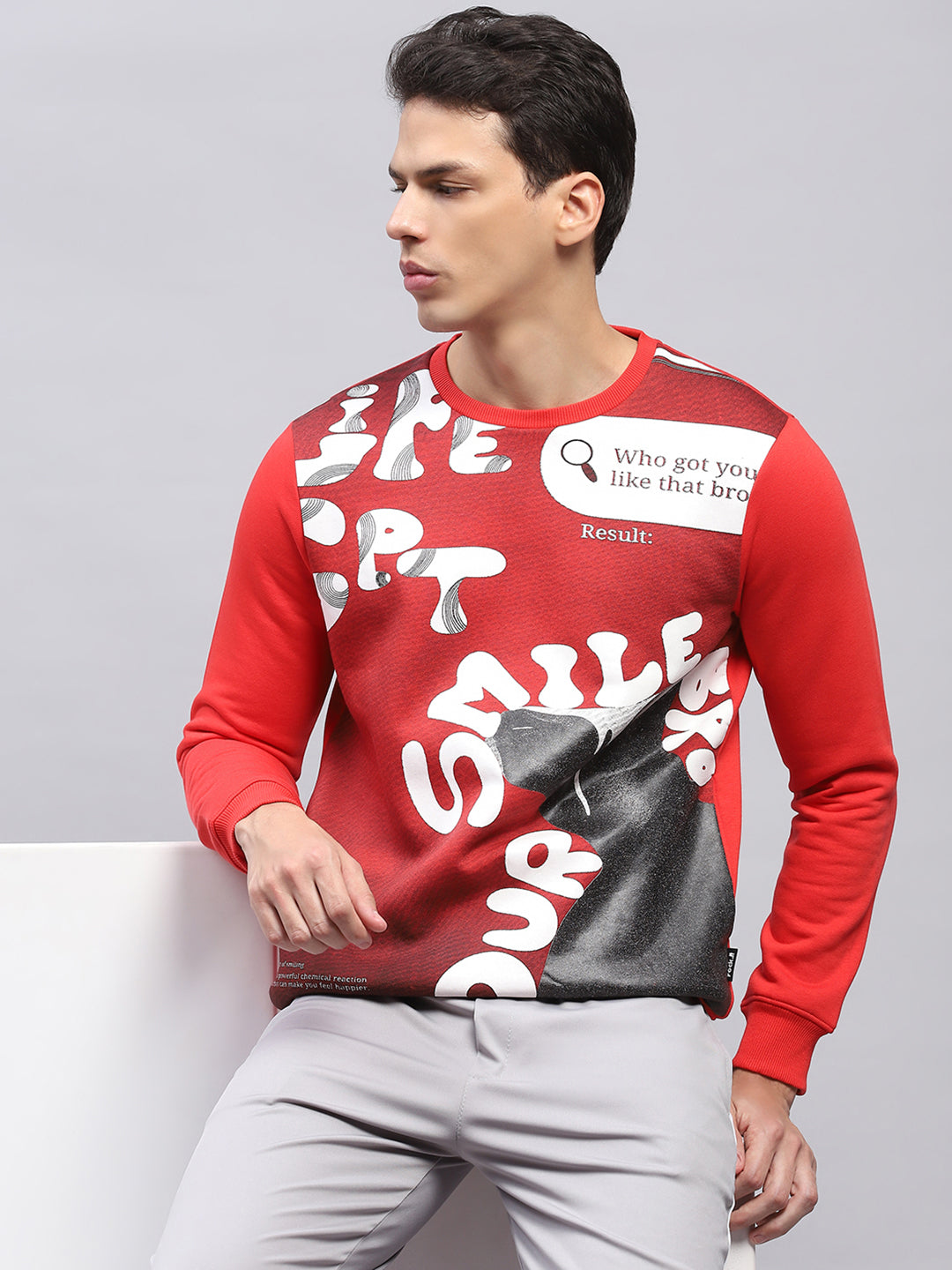 Rock.it Men Red Printed Round Neck Full Sleeve Sweatshirt