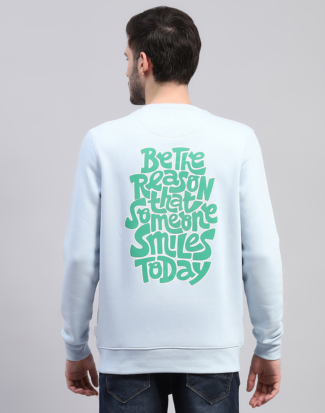 Rock.it Men Sky Blue Printed Round Neck Full Sleeve Sweatshirt