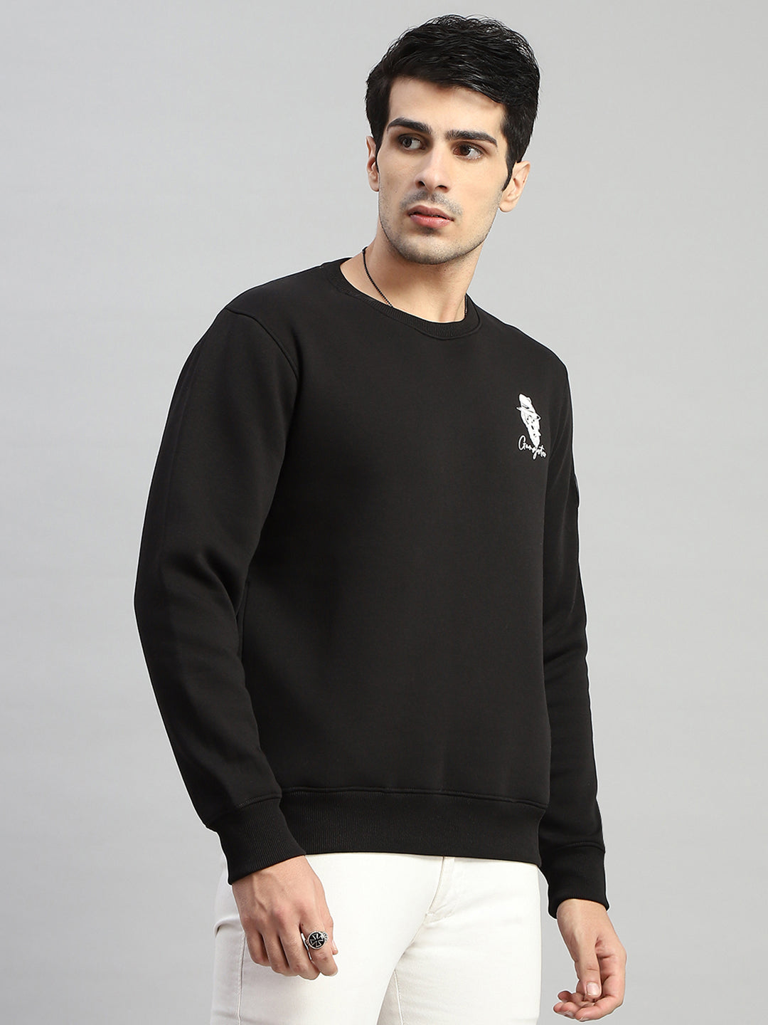 Rock.it Men Black Printed Round Neck Full Sleeve Sweatshirt