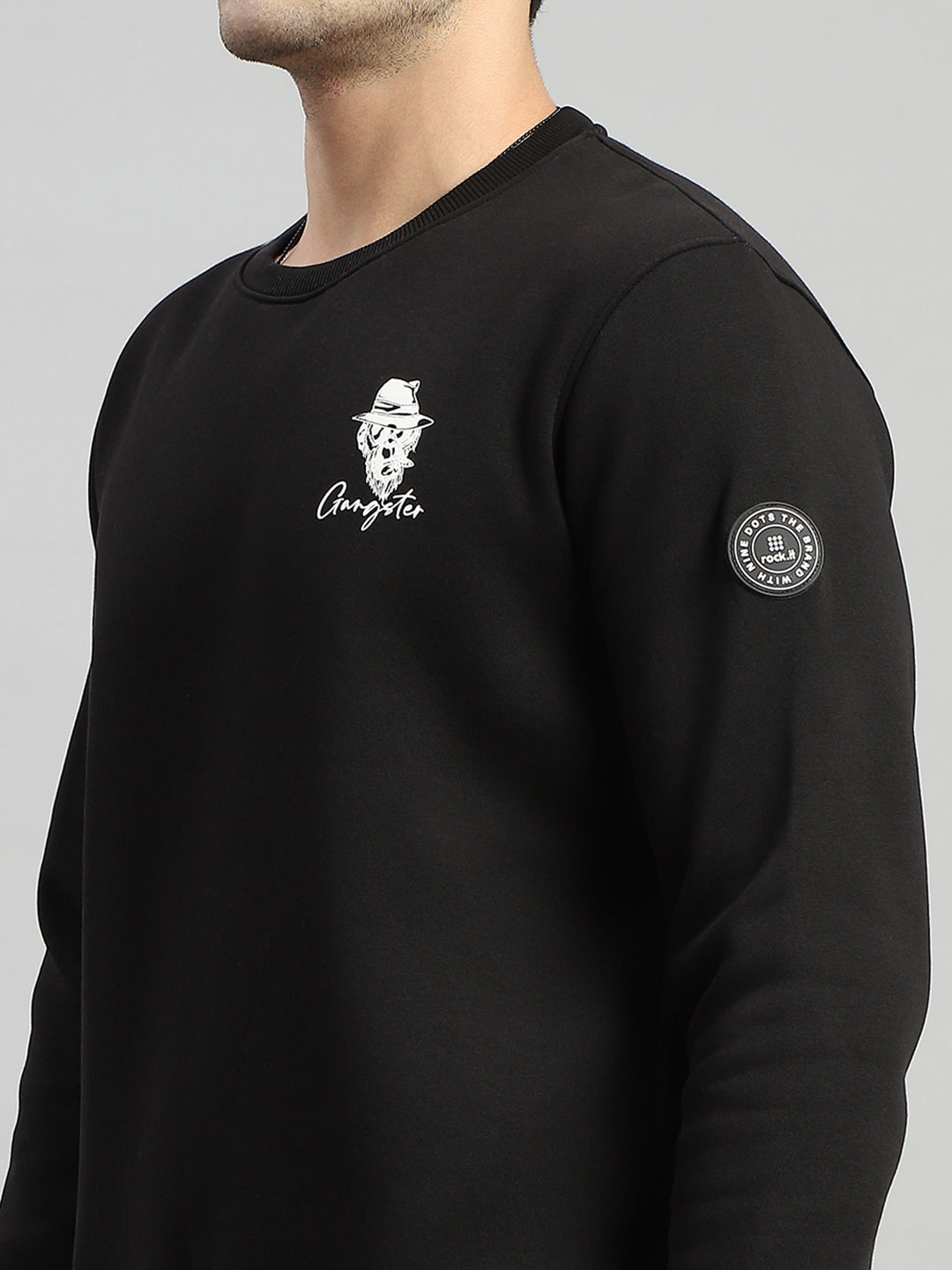 Rock.it Men Black Printed Round Neck Full Sleeve Sweatshirt