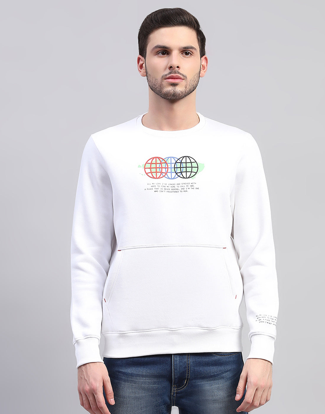 Rock.it Men White Printed Round Neck Full Sleeve Sweatshirt
