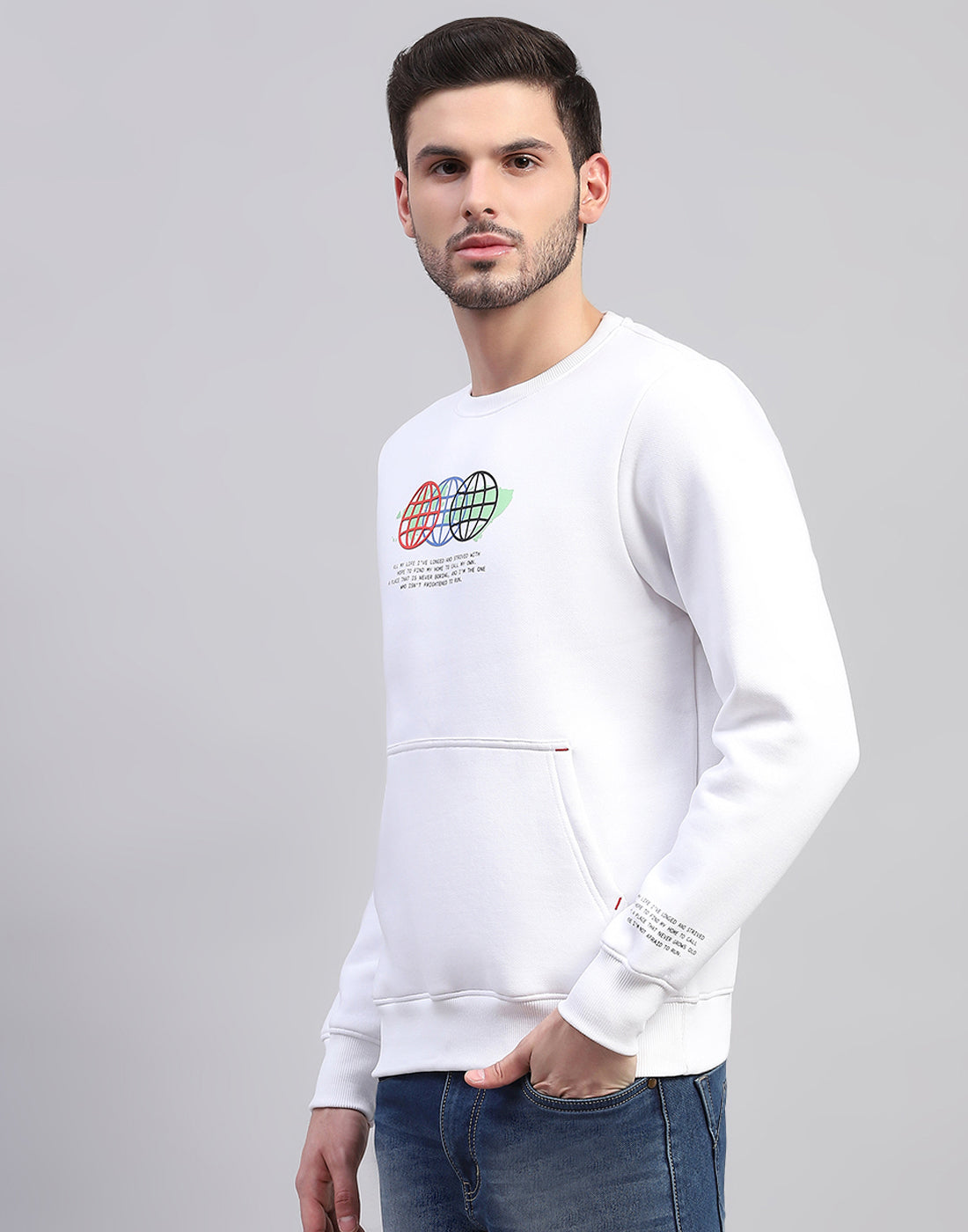 Rock.it Men White Printed Round Neck Full Sleeve Sweatshirt