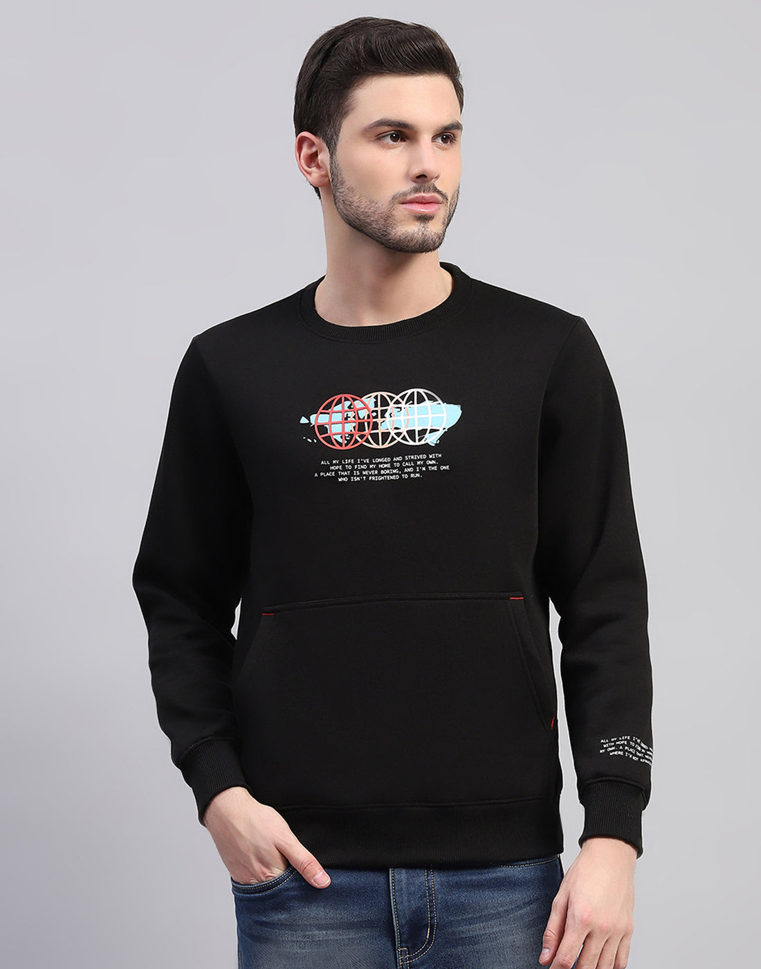 Rock.it Men Black Printed Round Neck Full Sleeve Sweatshirt