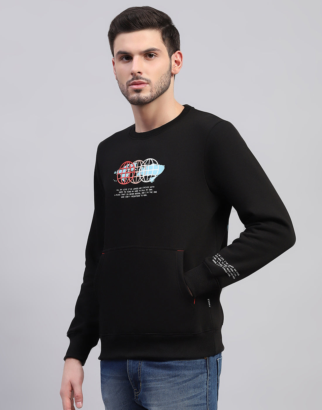 Rock.it Men Black Printed Round Neck Full Sleeve Sweatshirt