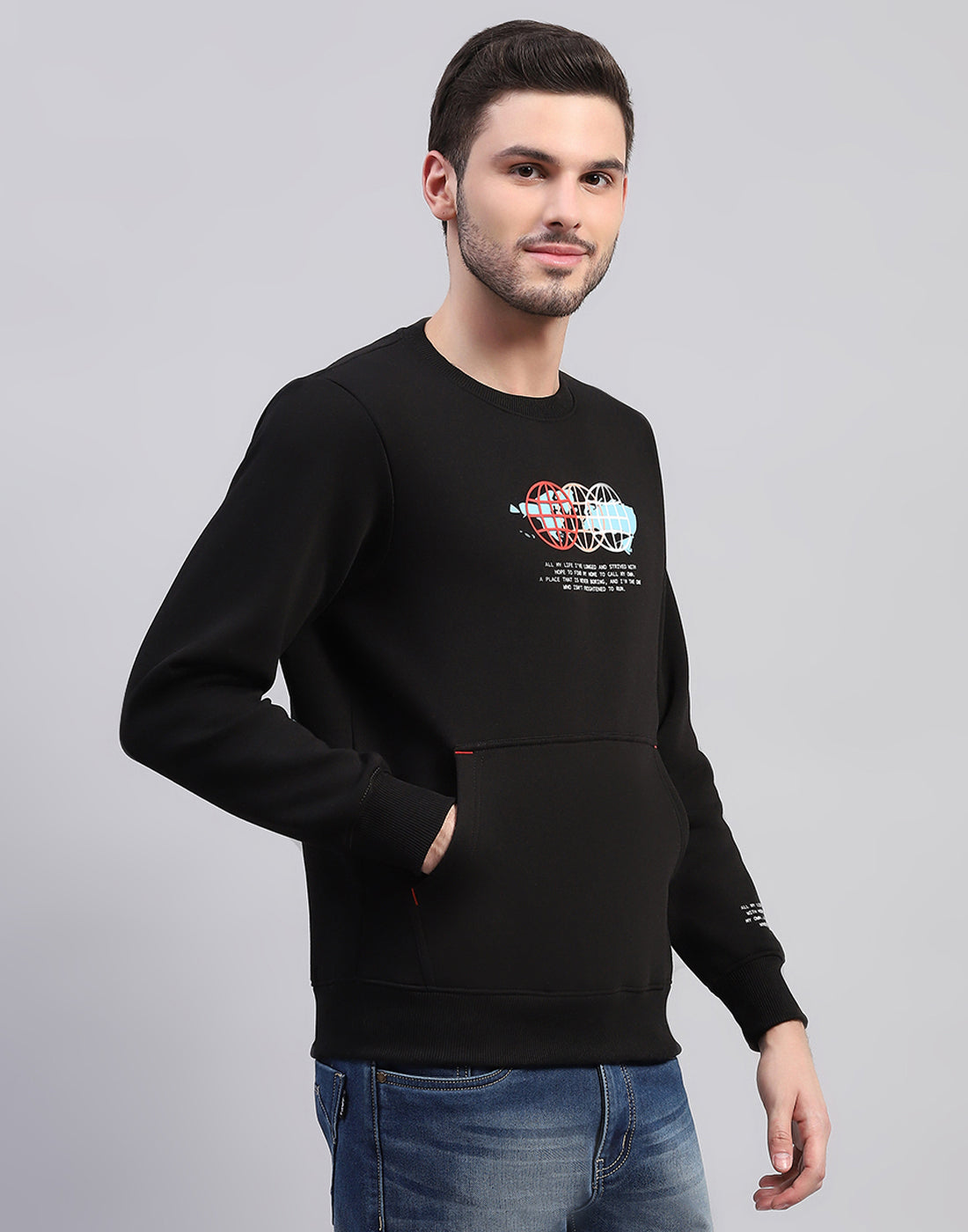 Rock.it Men Black Printed Round Neck Full Sleeve Sweatshirt