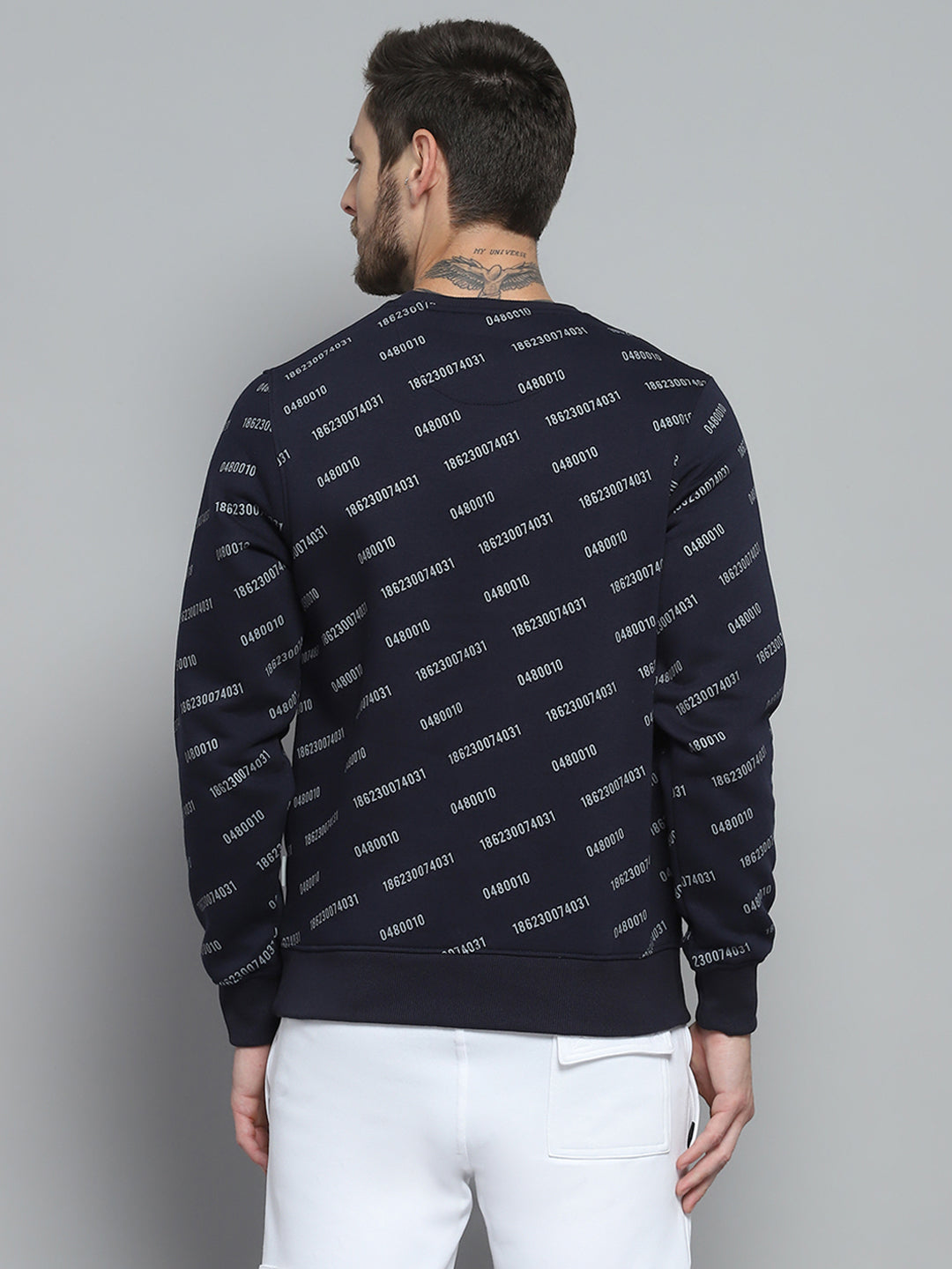 Rock.it Men Navy Blue Printed Round Neck Full Sleeve Sweatshirt